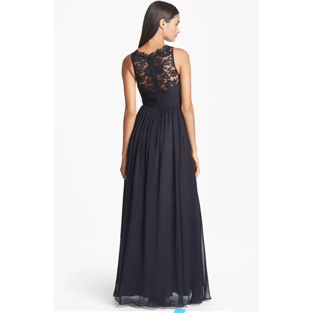 Aidan Mattox Black Illusion Neckline Lace & Silk Chiffon Gown Sz 6 Party Formal - Picture 4 of 16